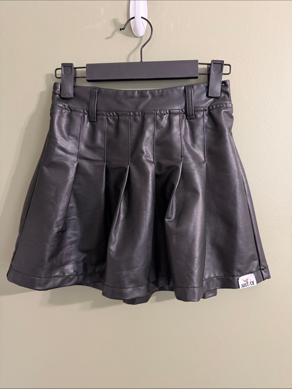 Justice Black Faux Leather Flared Skort